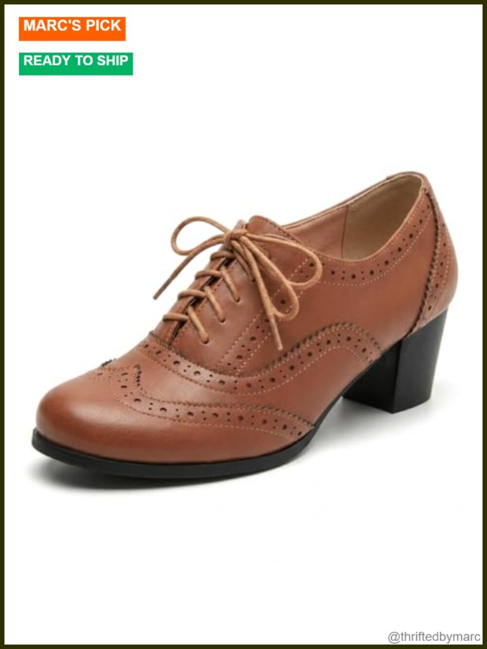 Vintage 1950s Chunky High Heel Platform Oxford Shoes Wingtip Lace-Up PU Leather